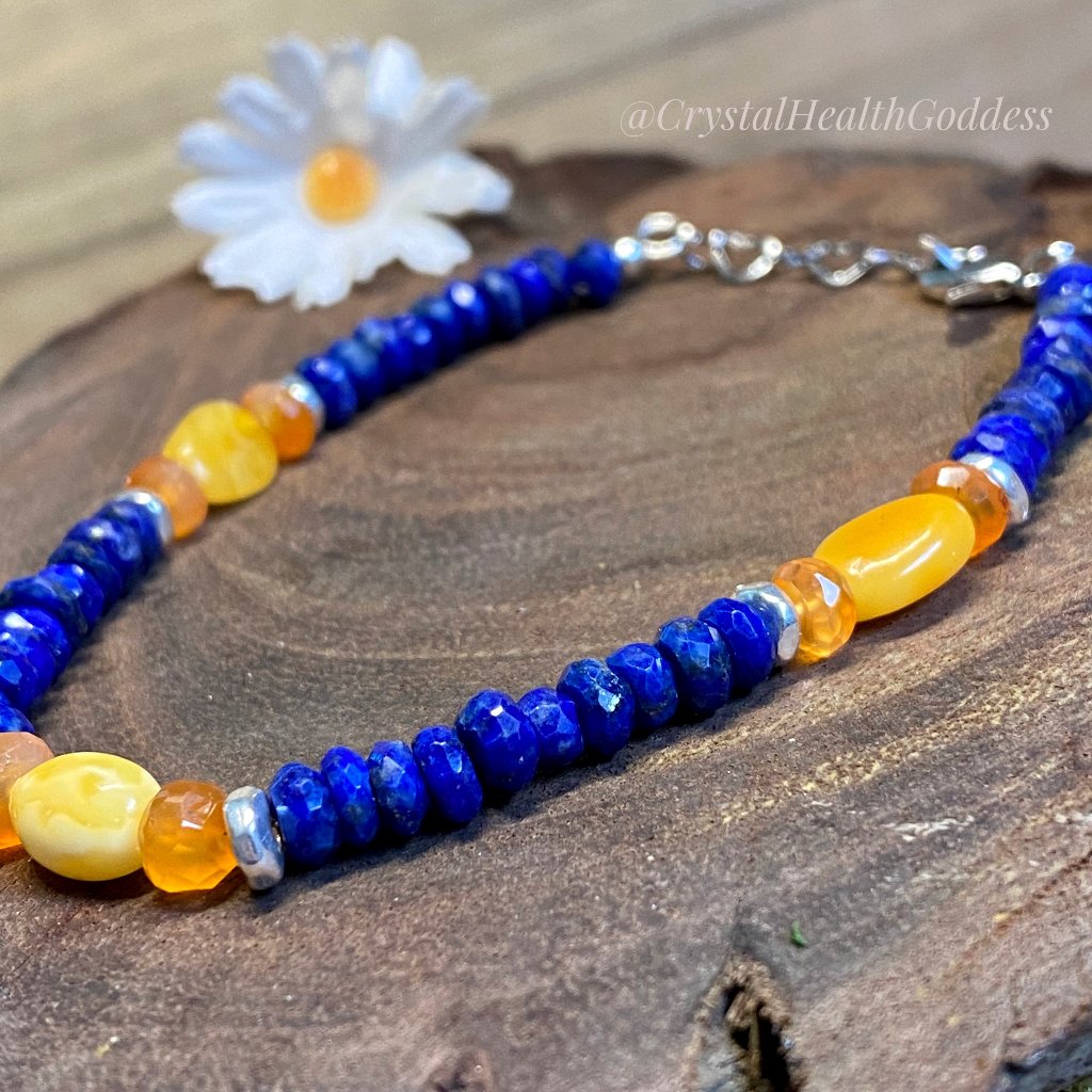 Lapis Lazuli Carnelian Baltic Amber Dainty Gemstone Bracelet